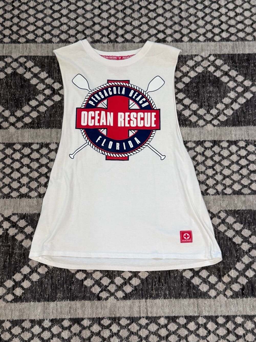 Ocean Patrol Pensacola Beach Ocean Rescue Muscle Tank Top White Medium